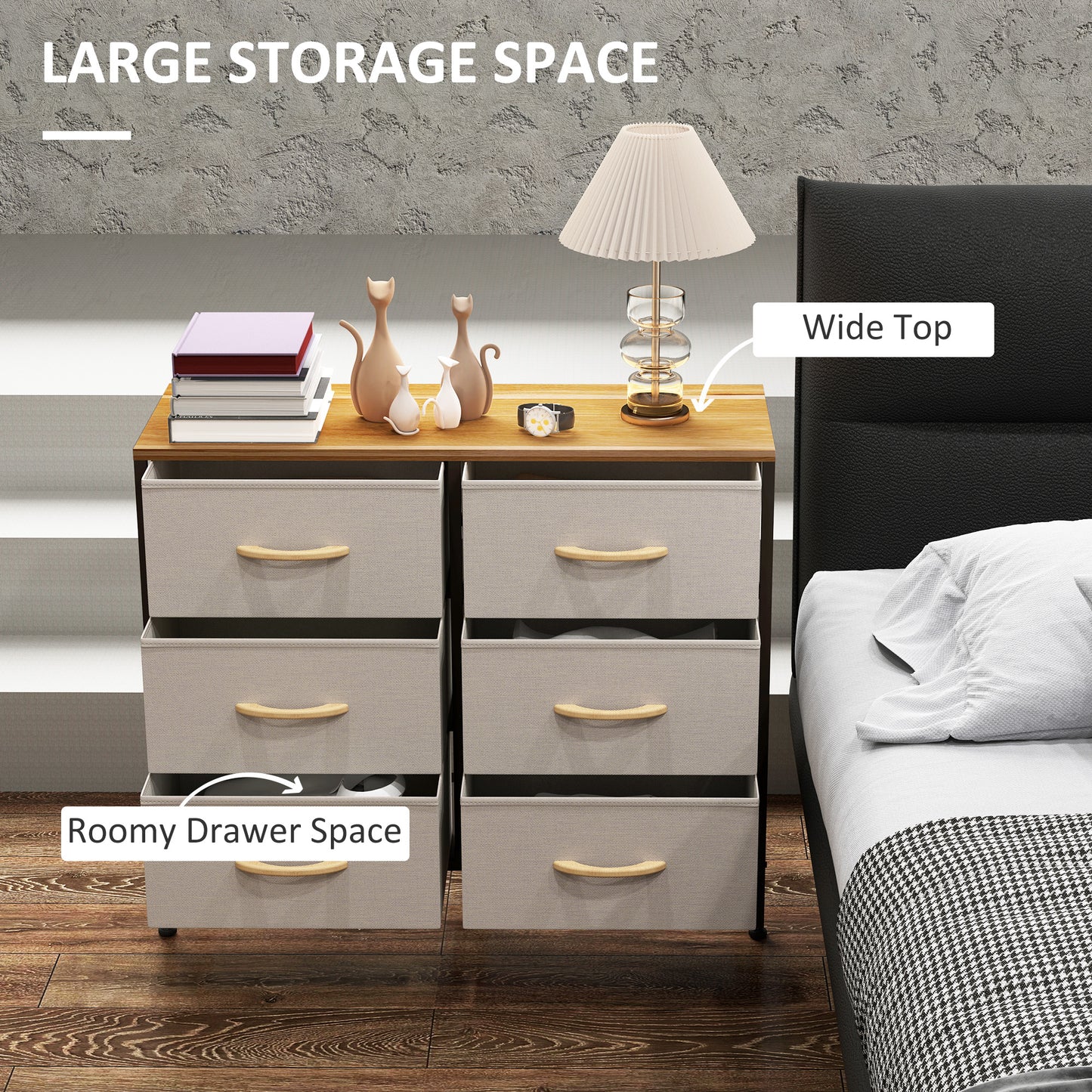 Nali Metal And Fabric Cream White 6 Drawer Industrial Storage Dresser With Steel Frame
