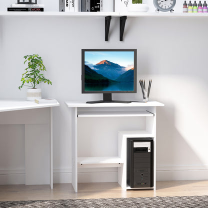 Rolu 100cm Wooden White Compact Corner Desk With Keyboard Tray And Storage Shelves
