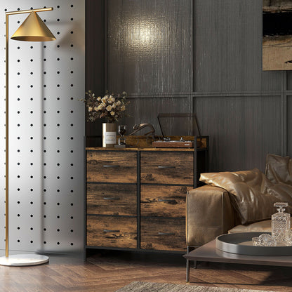Luve Fabric And Wood Rustic Brown 6 Drawer Rustic Storage Chest