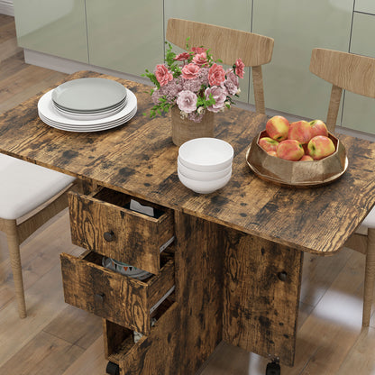 Lasado Wooden Rustic Brown Drop Leaf Dining Table With Storage Seating 6