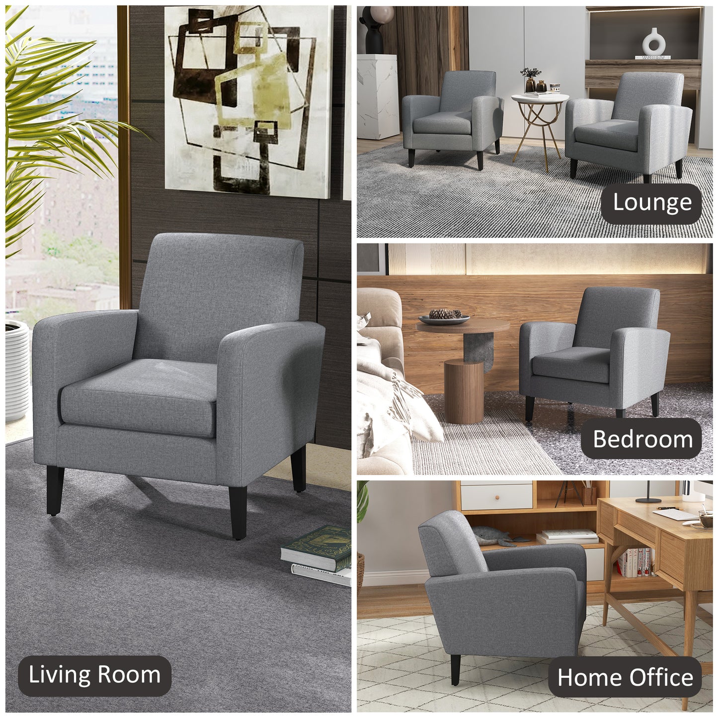 Notayo Grey Fabric Modern Accent Chair With Black Legs