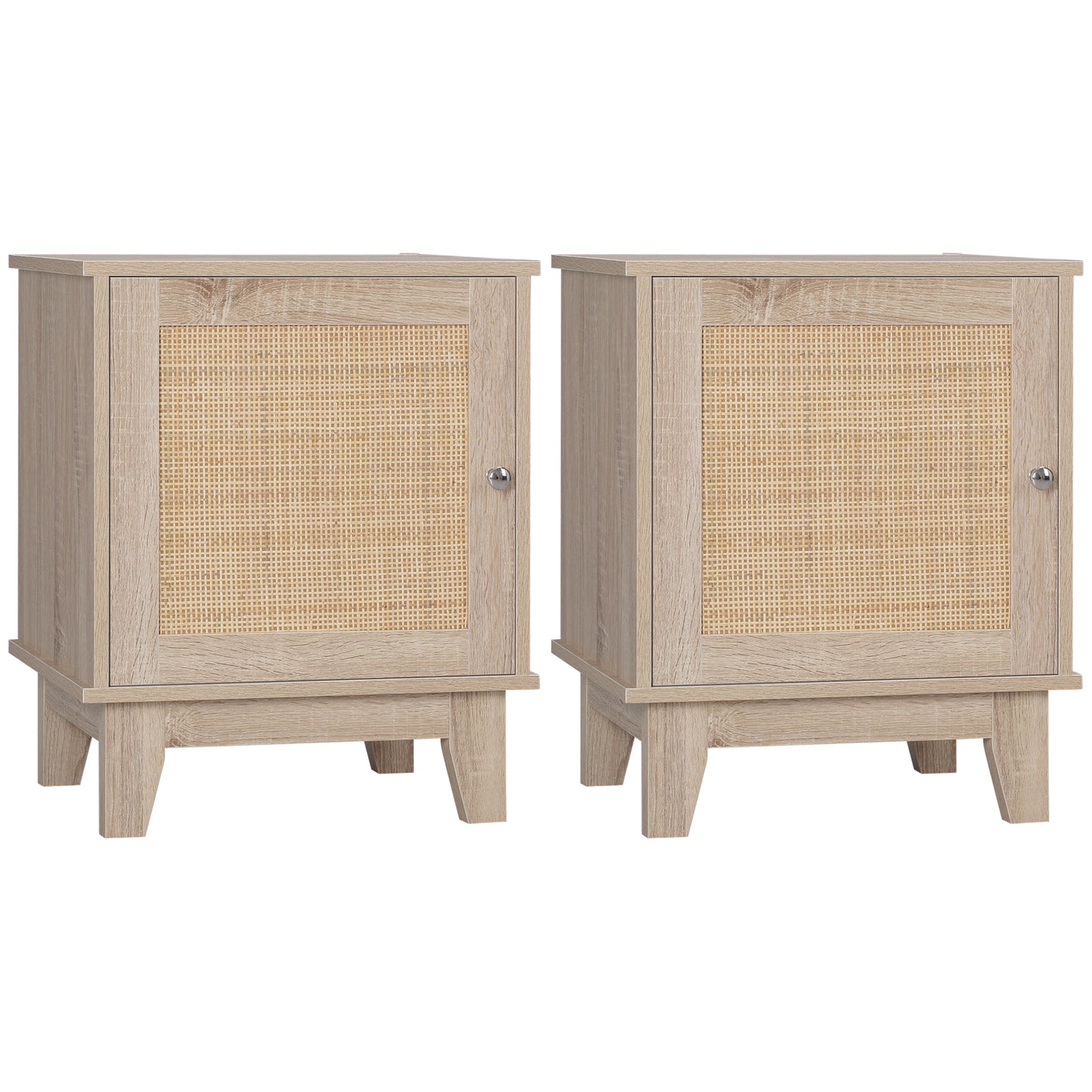 Rani Fini Wooden Natural Set Of 2 Bedside Tables With Rattan Door and Shelf