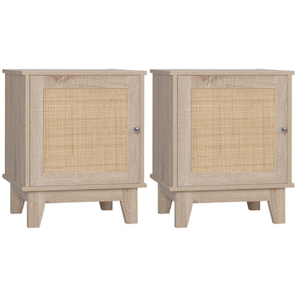 Rani Fini Wooden Natural Set Of 2 Bedside Tables With Rattan Door and Shelf