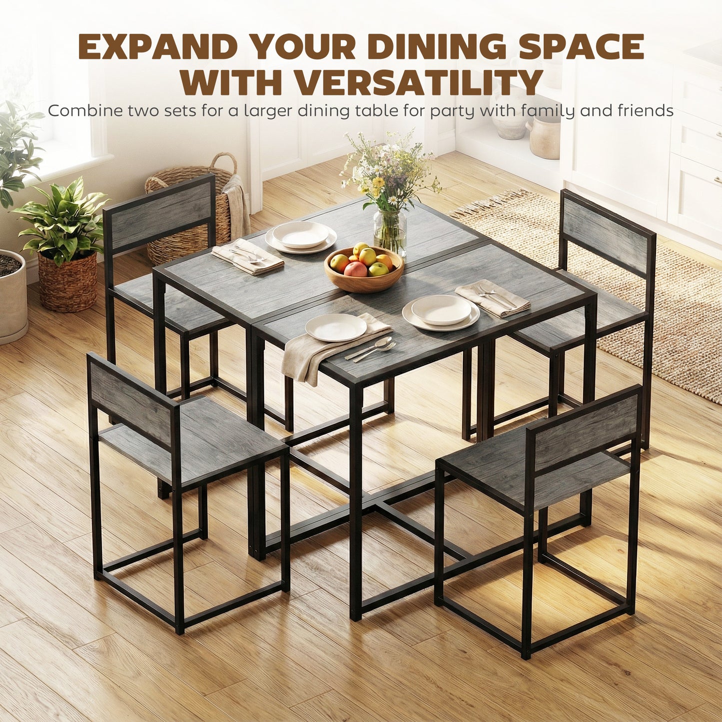 Nenepa 3 Piece Charcoal Grey Wood Effect Dining Table And Stools