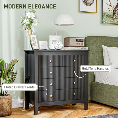 Dineta Wooden Black Elegant 5 Drawer Chest Of Drawers