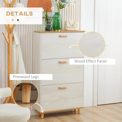 Romola Wooden White and Natural Slim Shoe Cabinet With 3 Flip Drawers For 12 Pairs