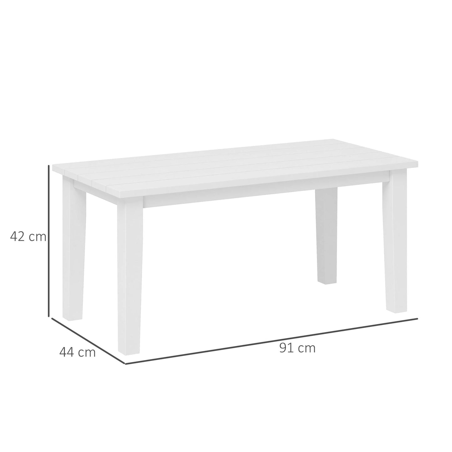 Harota Wooden White Outdoor Rectangular Coffee Table With Slatted Top For Garden And Balcony Use