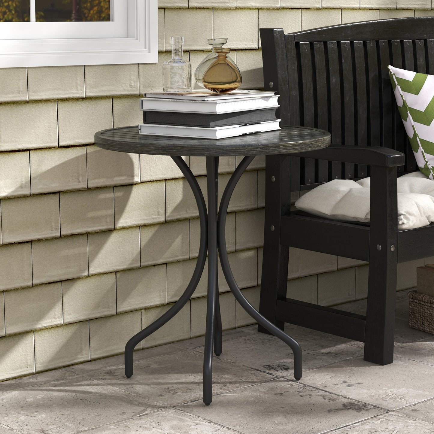 Nari Galvanised Steel Grey Round Garden Table Slatted Design
