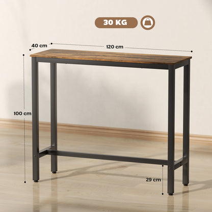 Bazila Rustic Brown Wood Effect Rectangular Bar Table Industrial Breakfast Dining Design