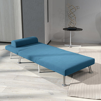 Ziel Lika Blue Velvet Single Sleeper Chair Silver Metal Legs