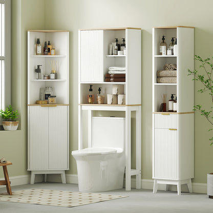 Ledira Tall Slim Freestanding Bathroom Storage Cabinet With Curved Profile Doors And Adjustable Shelves White