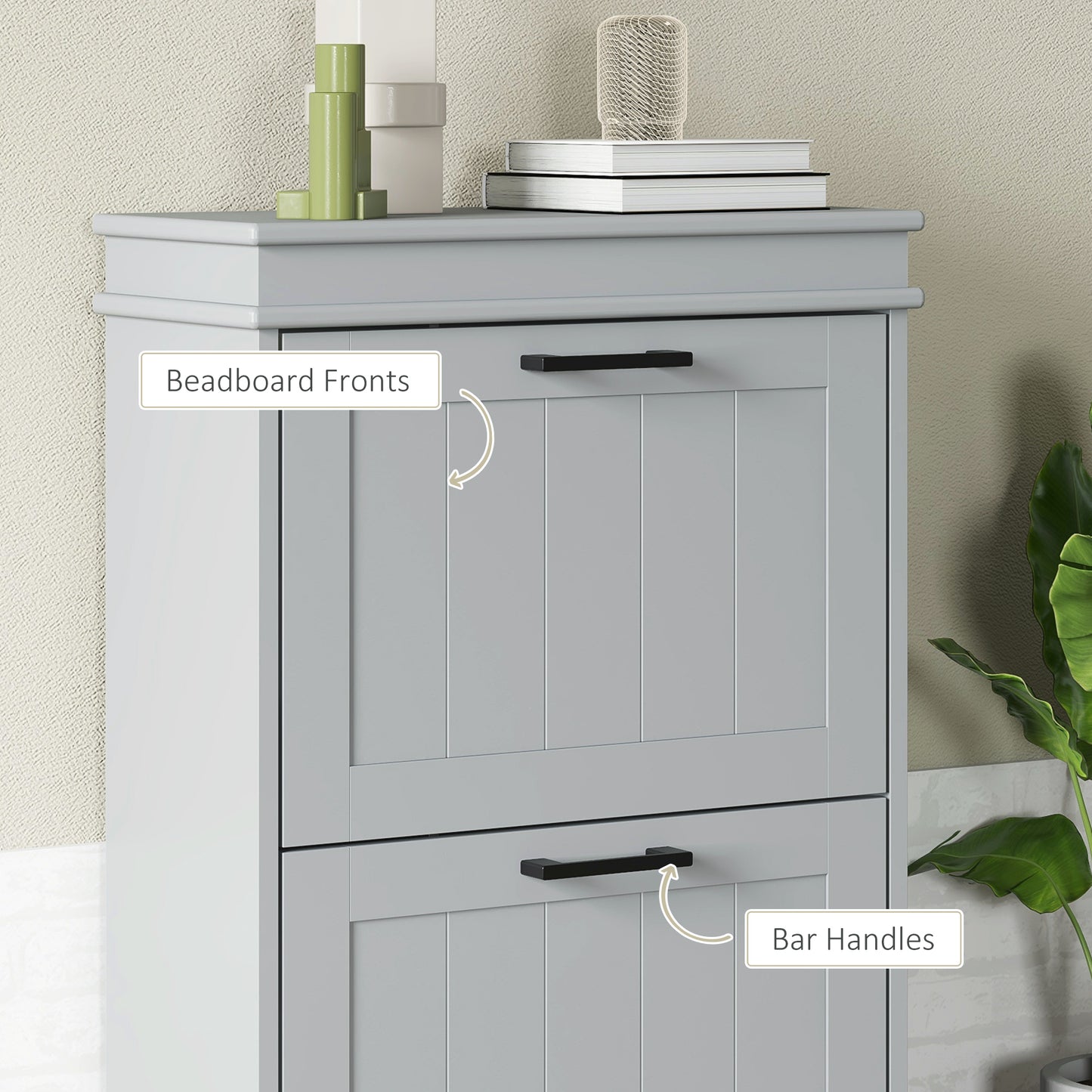 Falifa Wooden Grey Minimal 2 Drawer Shoe Cabinet For 10 Pairs