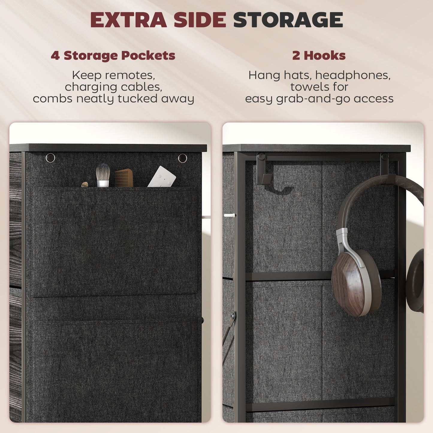 Elzi Fabric And Metal Black 8 Drawer Storage Chest