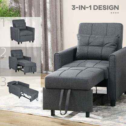 Remina Linen Look Grey 3 In One Single Chair Bed