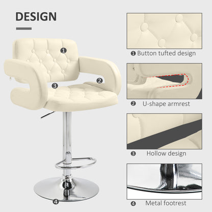 Senoke Faux Leather White Adjustable Swivel Bar Stools Set Of 2 With Back And Arm Support