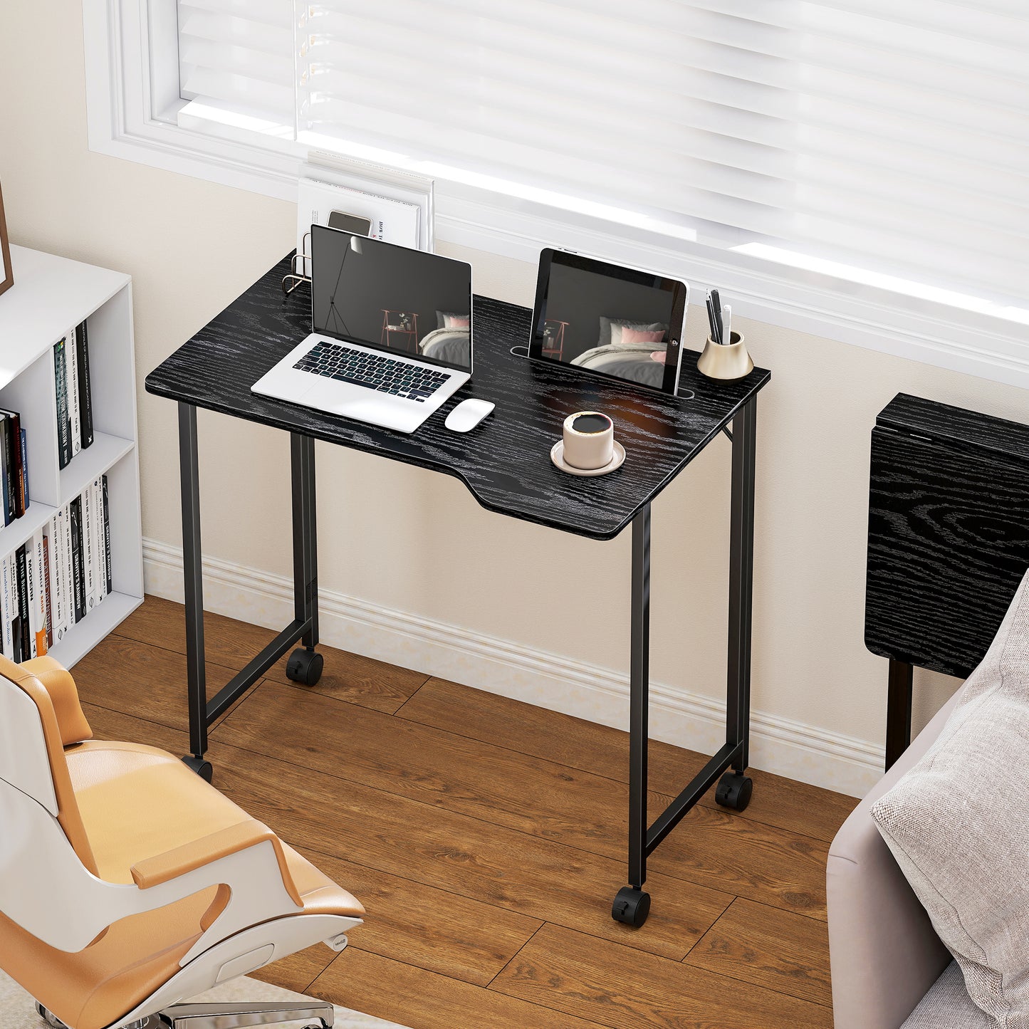 Schut 80cm Wooden Black Folding Desk Lockable Wheels