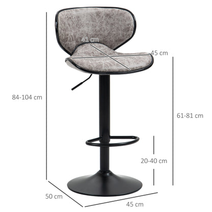 Lila Microfiber Grey Adjustable Swivel Bar Stools Set Of 2 With Armless Design