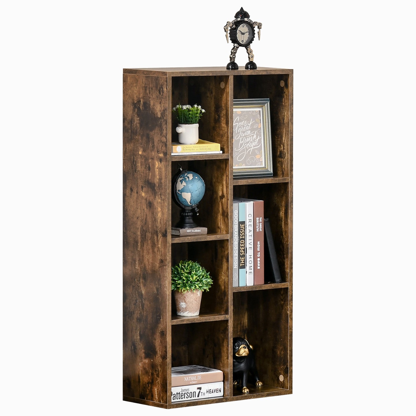 Luno Neka Wood Rustic Brown 7 Cube Storage Bookcase