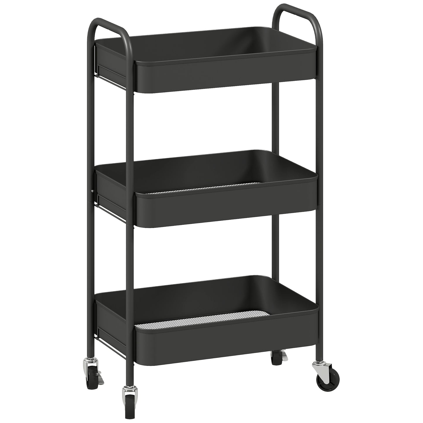 Varafi Metal Black 3 Tier Steel Storage Trolley With Wheels