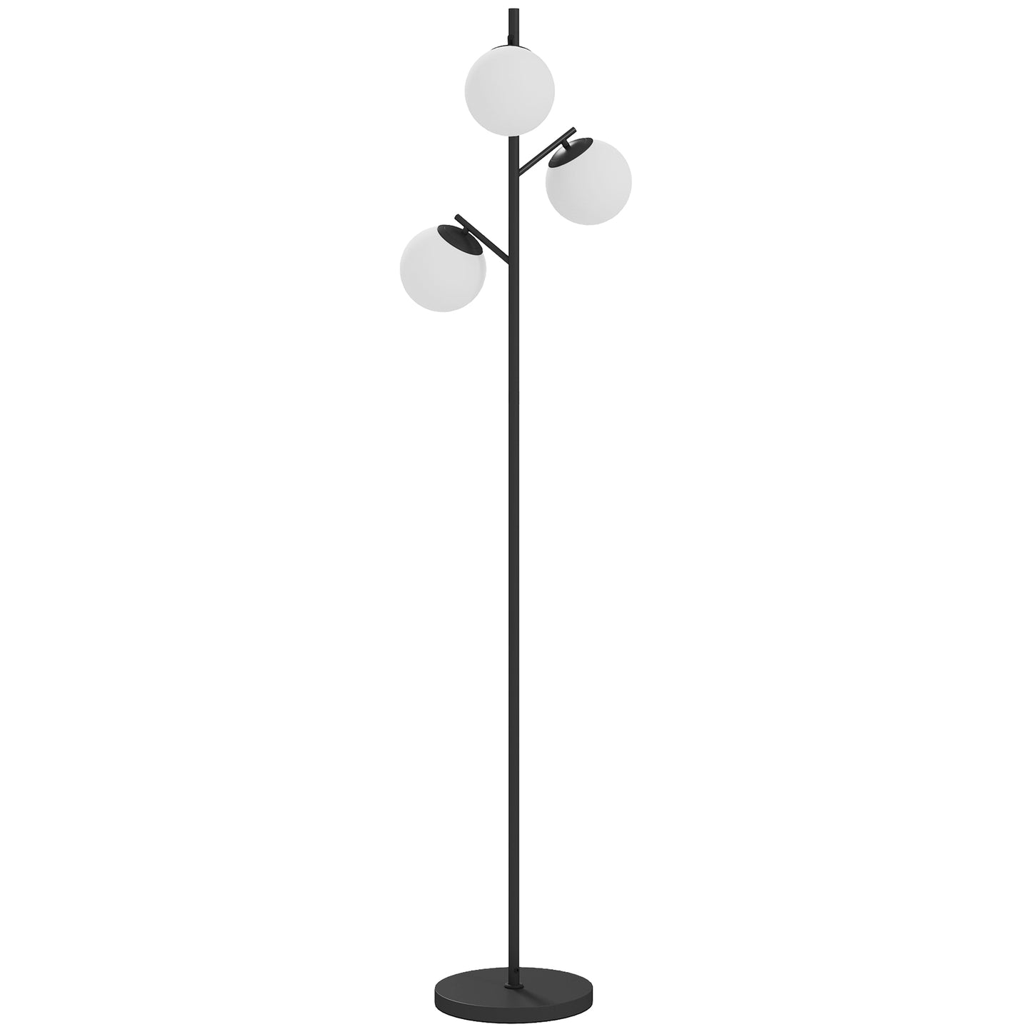 Dorizi Metal Black 3 Light Tree Floor Lamp With Globe Shades And Steel Base