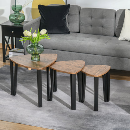 Coro Set Of 3 Triangle Nesting Coffee Tables Metal And Wood Walnut Finish
