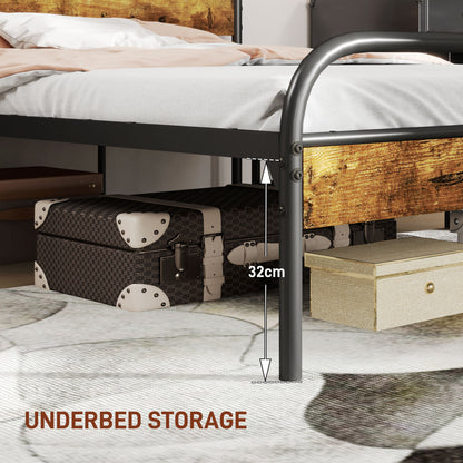 Marera 4FT6 Industrial Double Bed Frame Metal Black and Brown
