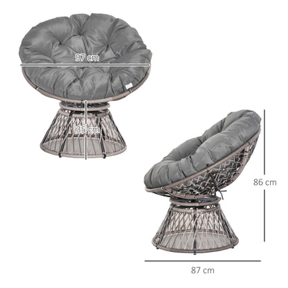 Rarare Grey Rattan Swivel Papasan Style Moon Chair With Oversized Cushion