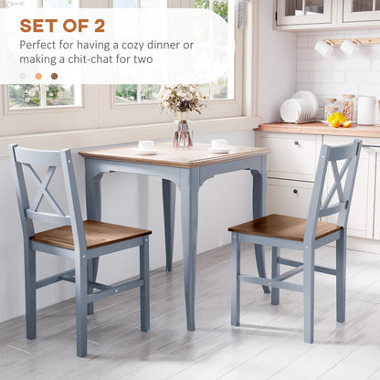 Vinnetti Solid Wood Grey Cross Back Dining Chairs Set Of 2 With Classic Structure