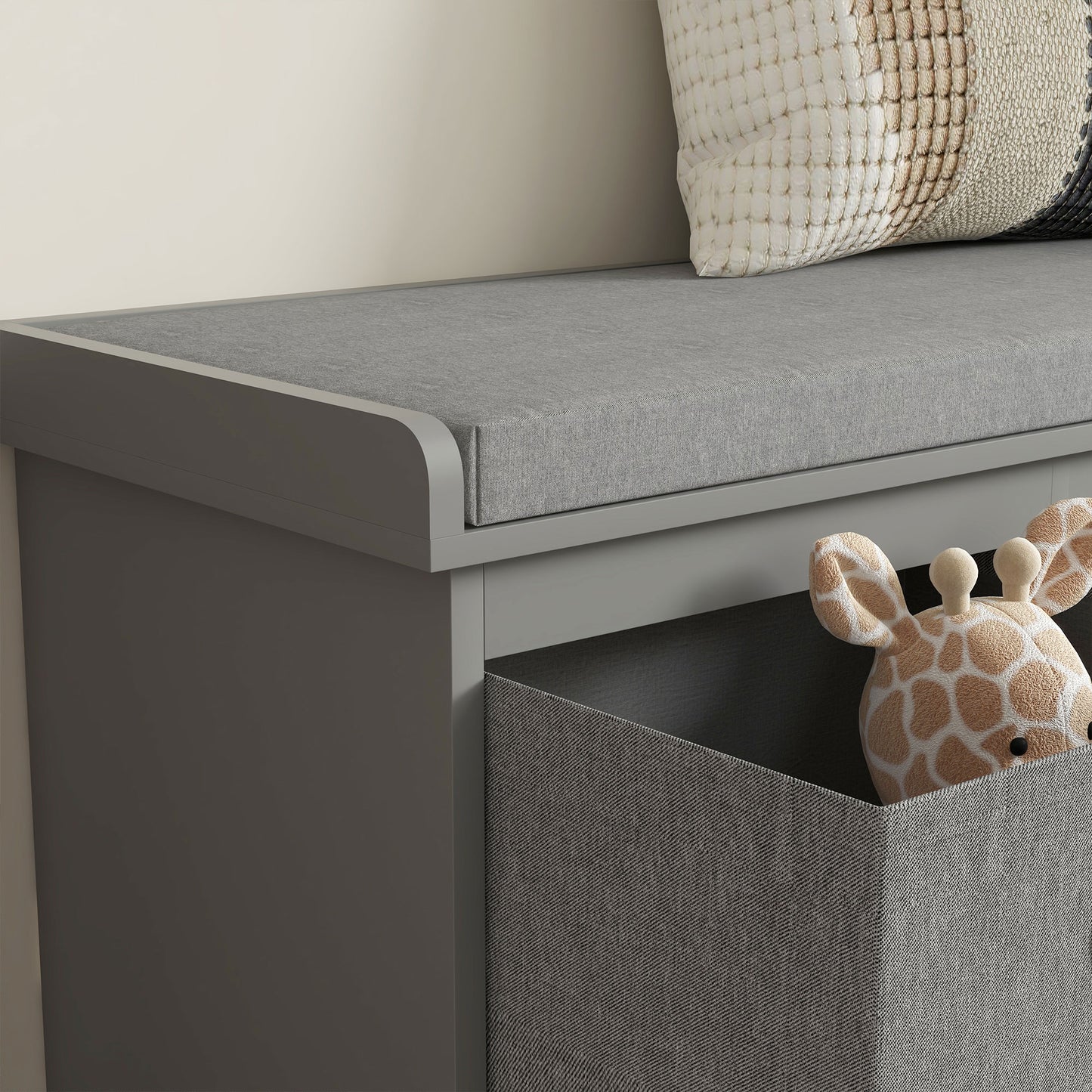 Marari Wooden Grey 3 Drawer Shoe Storage Bench With Padded Seat