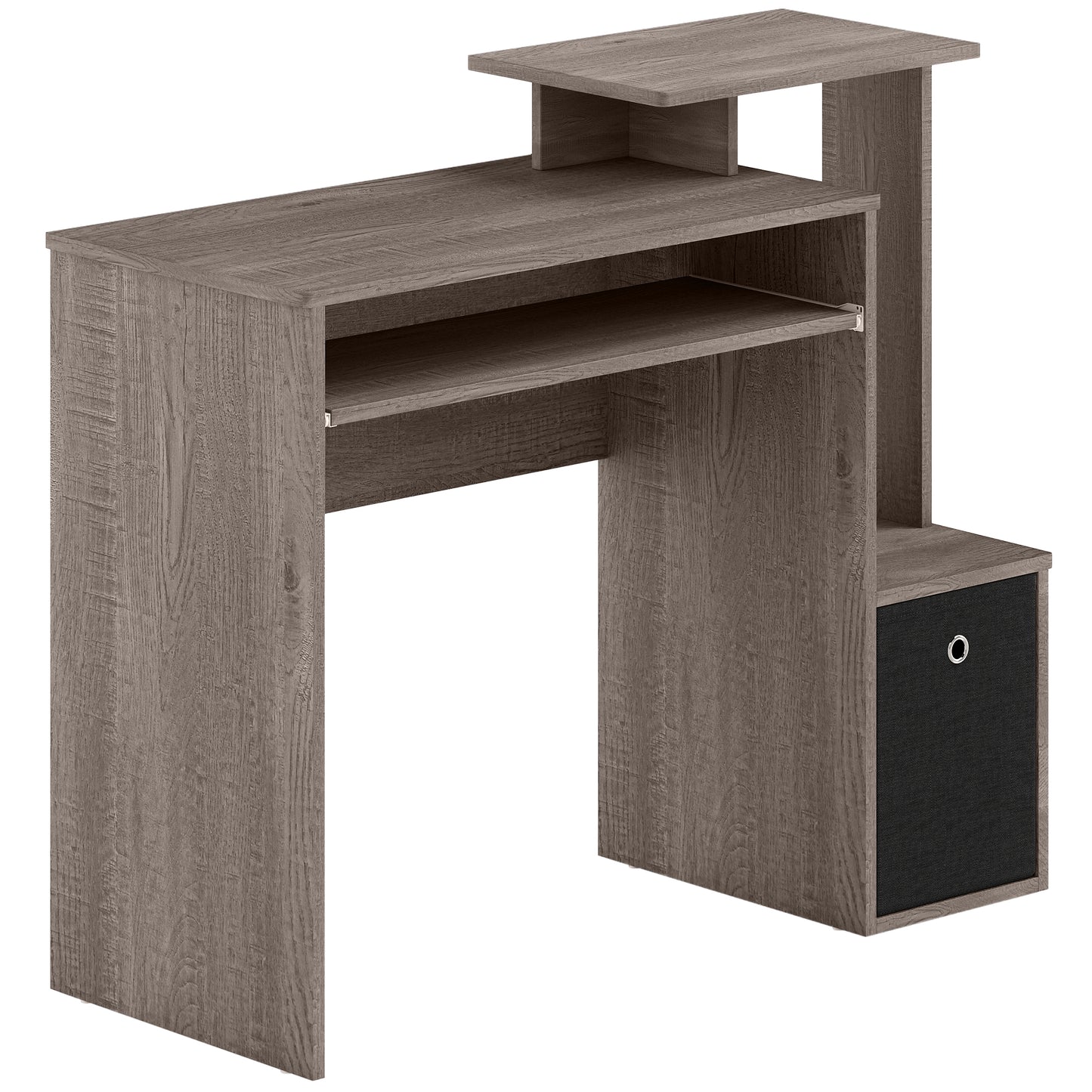 Ramo 100cm Wooden Grey Home Office Desk With Keyboard Tray Drawer And Side Shelving
