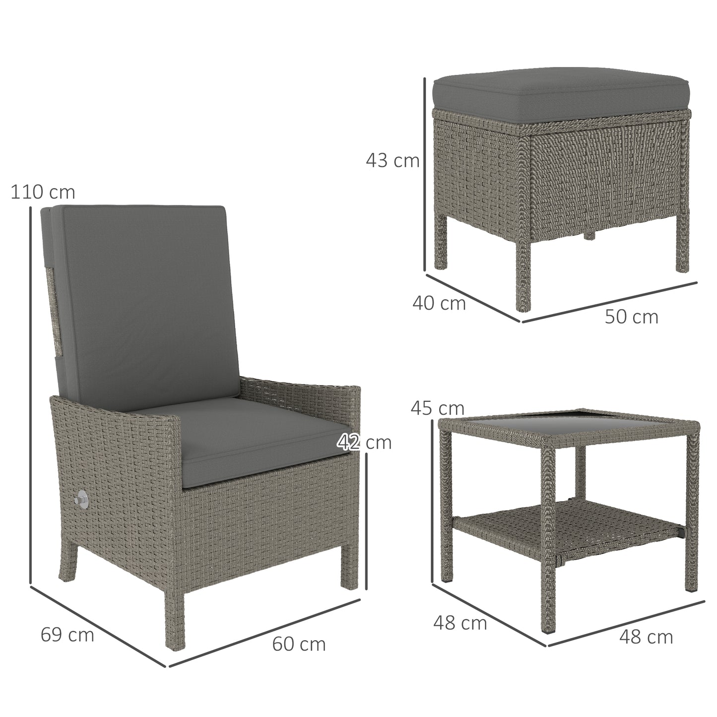 Liromo Rattan Dark Grey 5 Piece Garden Bistro Set with Recliner Chairs Stools and Table