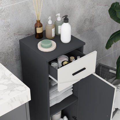 Fimala Slim Grey Bathroom Storage Cabinet With Drawer Cupboard Adjustable Shelves And Soft Close Door
