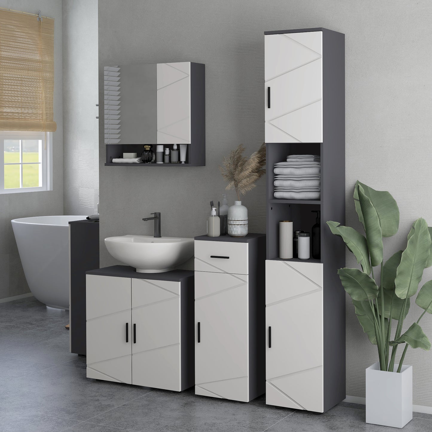 Fazorari Light Grey Pedestal Sink Storage Cabinet With Adjustable Shelving And U Cut Out Design