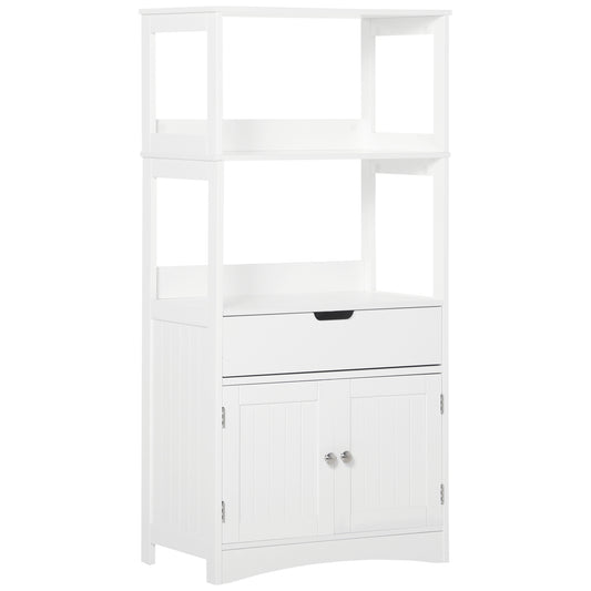 Disa Rike White Freestanding Storage Cabinet With Shelves Drawers And Double Doors For Bathroom Or Kitchen