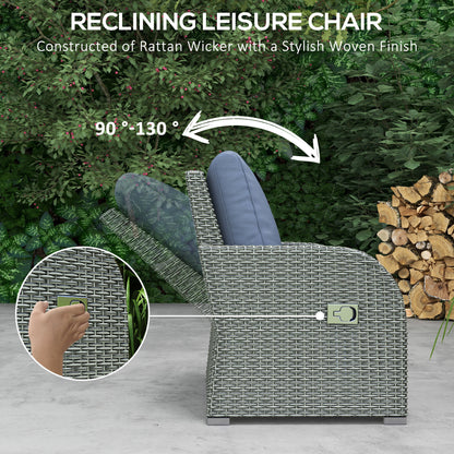 Sediro Lule Grey and Blue Rattan 7 Seater Outdoor Furniture Set With Reclining Armchairs Footstools and Table