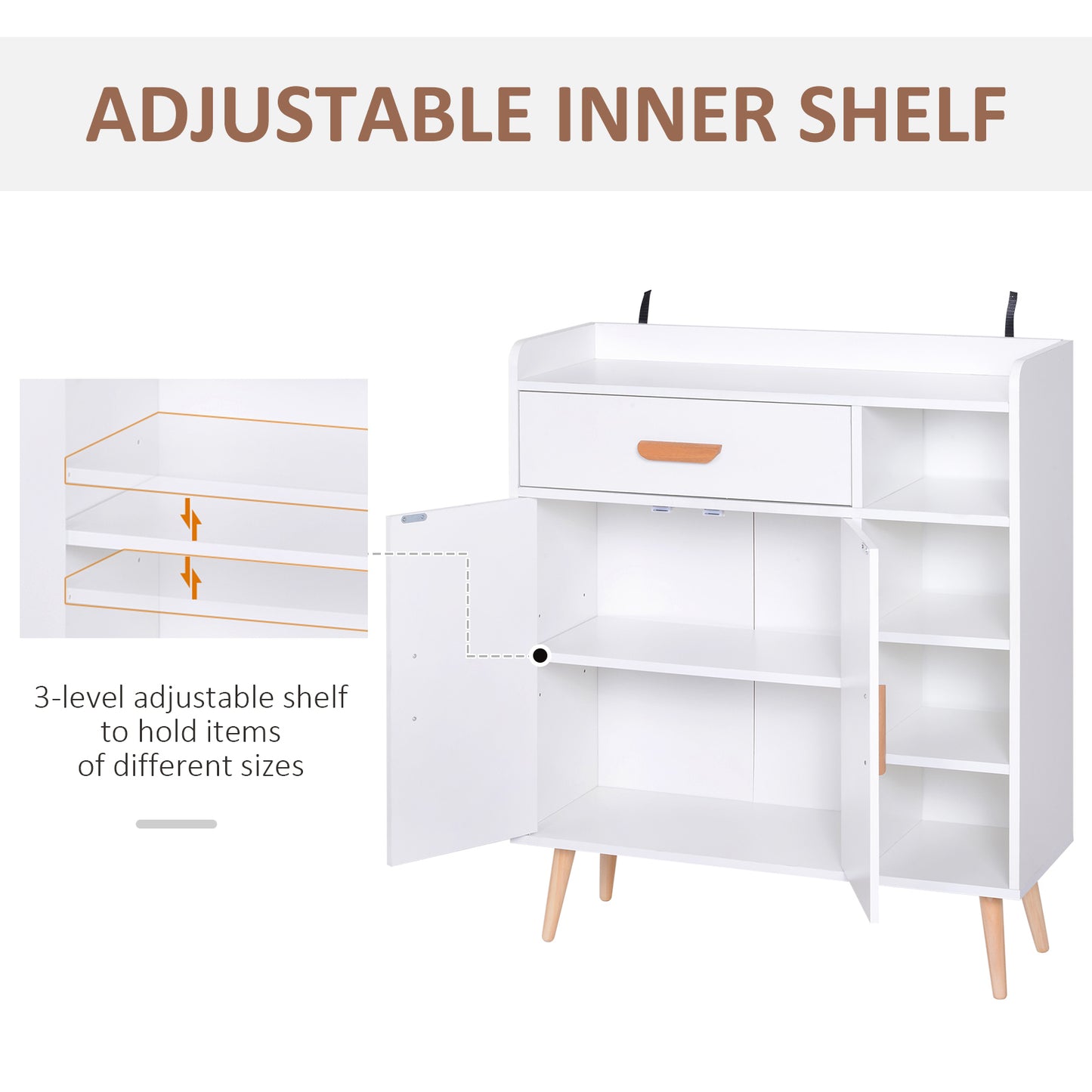 Ropa Wooden White Floor Standing Sideboard With Drawer Storage 2 Doors and 4 Shelves