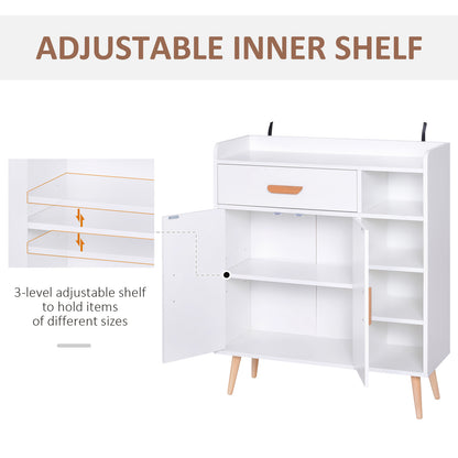 Ropa Wooden White Floor Standing Sideboard With Drawer Storage 2 Doors and 4 Shelves