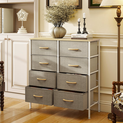 Panora Metal And Fabric Maple Wood Effect 8 Drawer Industrial Storage Dresser