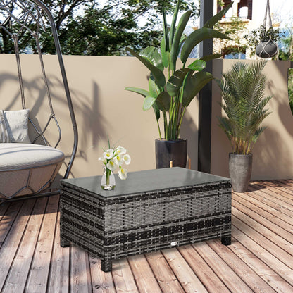 Lolifi Grey Rattan Outdoor Coffee Table With Glass Top