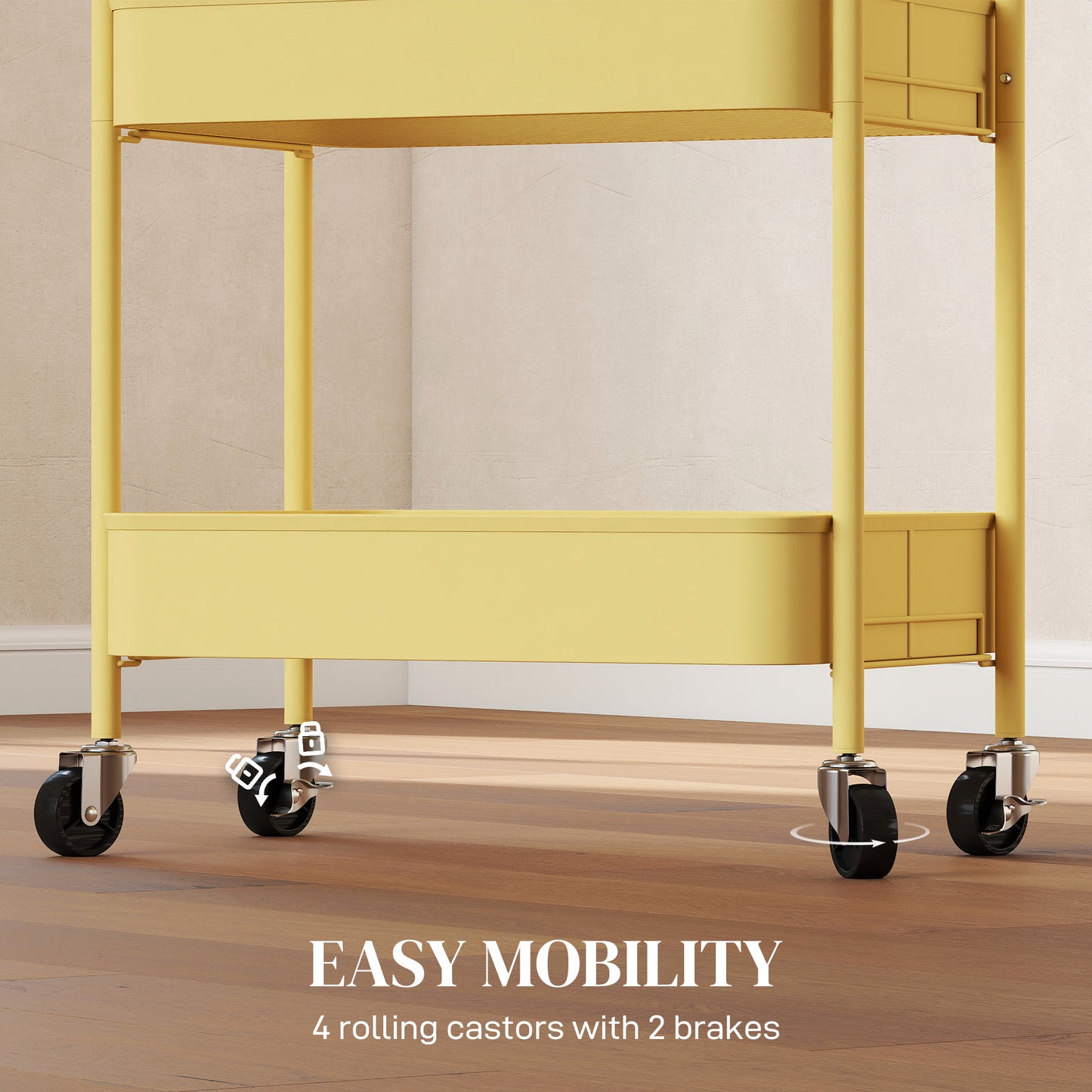 Firi Metal Yellow 3 Tier Steel Storage Trolley With Wheels