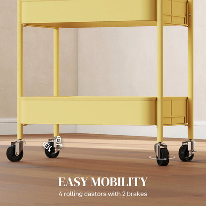 Firi Metal Yellow 3 Tier Steel Storage Trolley With Wheels