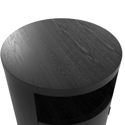 Yori Round Black Bedside Cabinet 1 Door Open Shelf