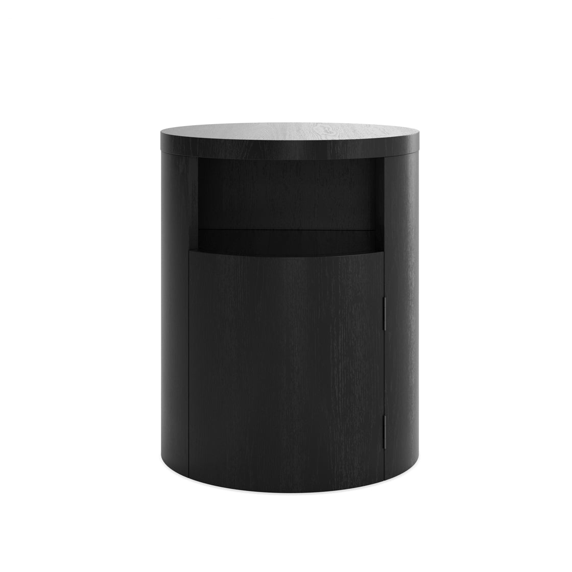 Yori Round Black Bedside Cabinet 1 Door Open Shelf