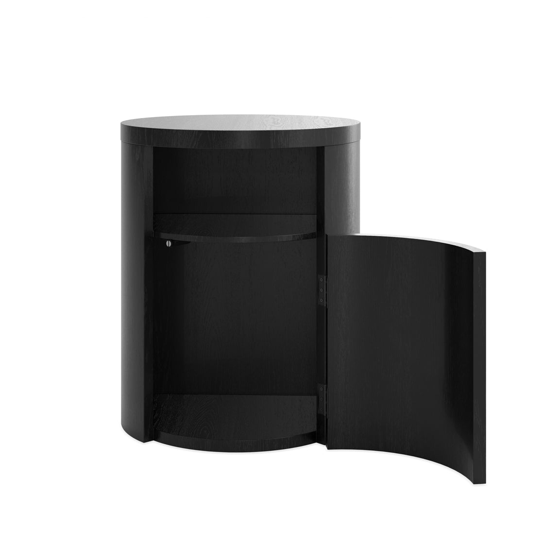 Yori Round Black Bedside Cabinet 1 Door Open Shelf