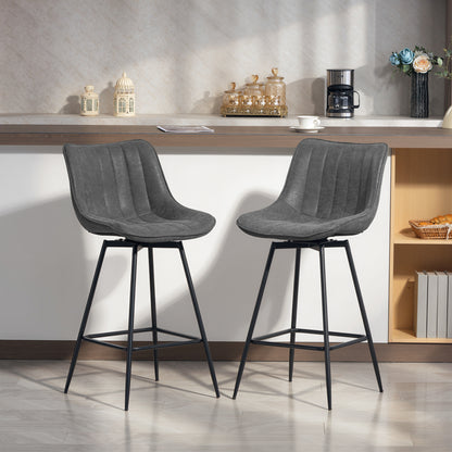 Pahara Set Of 2 Grey Faux Leather Swivel Bar Chairs