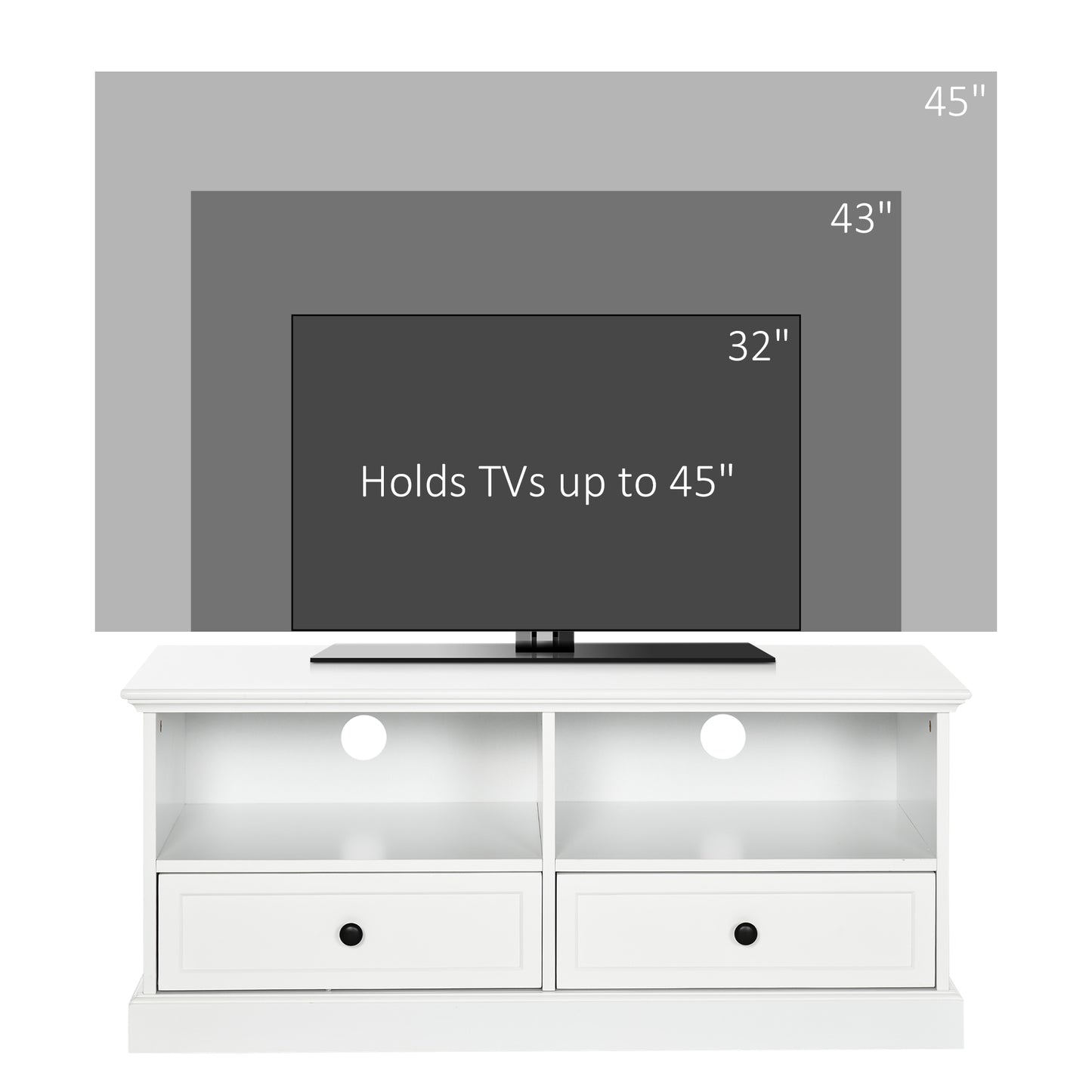 Letoco Yoyo Wooden White Compact TV Stand With Drawers OFauxn Storage And Cable Management For Screens Up To 45 Inches