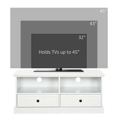 Letoco Yoyo Wooden White Compact TV Stand With Drawers OFauxn Storage And Cable Management For Screens Up To 45 Inches