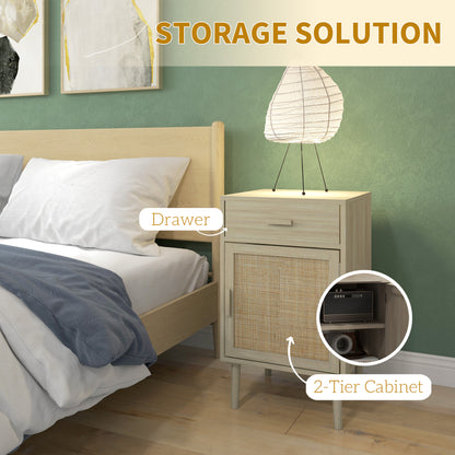 Dora Codo Set Of 2 Natural Wood Effect Rattan Bedside Tables With Drawer and Door