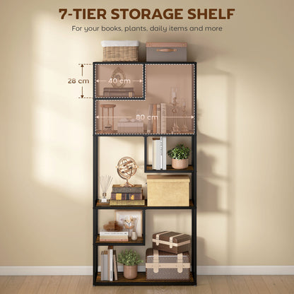 Tadoro Metal And Wood Rustic Brown 6 Tier Industrial Shelving Bookcase