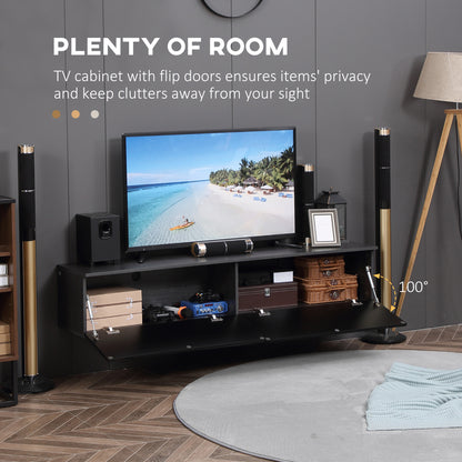 Elkaro High Gloss Grey And Black Floating TV Cabinet With Cupboards For Screens Up To 70 Inches